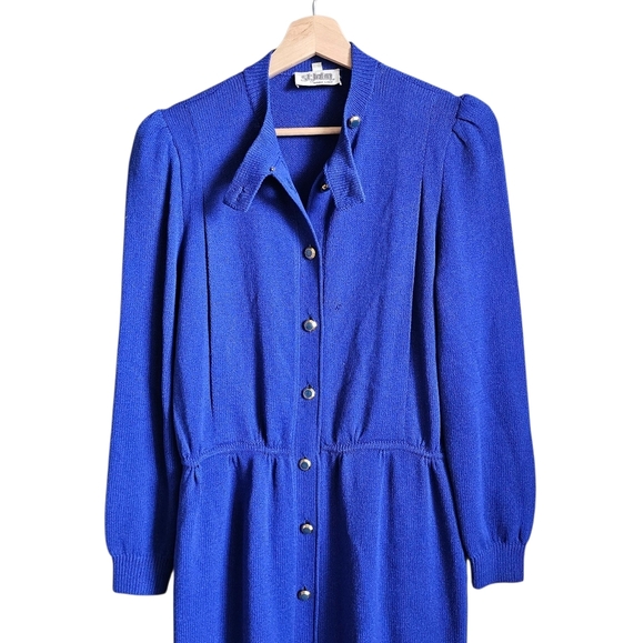 Vintage St.john By Marie Gray Santana Knit Elegant Blue Button-Down Dress - Picture 2 of 8